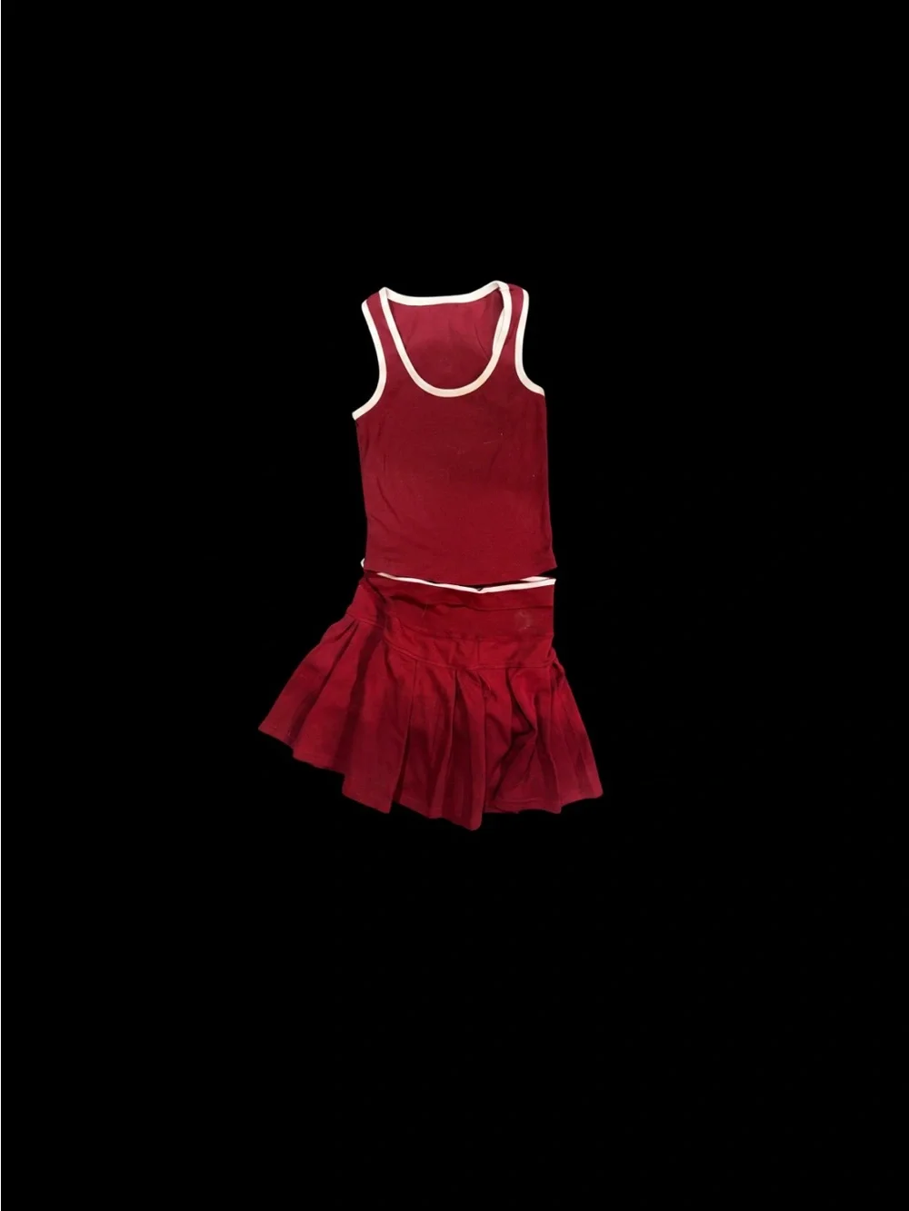 Maroon Tank Top and Pleated Skirt Set with White Trim
